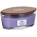 WoodWick Lavender Spa - Levanduľové kúpele vonná sviečka s dreveným širokým knôtom a viečkom sklo loď 453 g