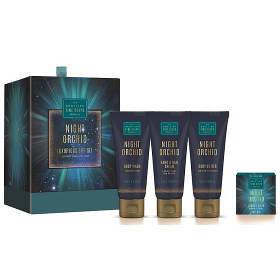 Scottish Fine Soaps Nočná Orchidea telové maslo 75 ml + krém na ruky a nechty 75 ml + umývací gél 75 ml + jemné mydlo 40 g, luxusné kozmetická sada