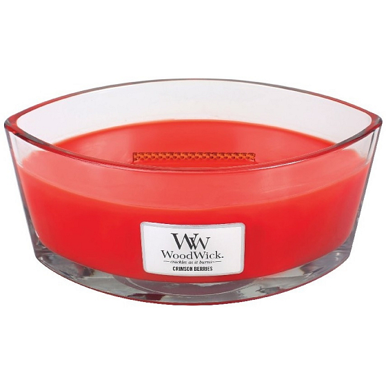 Woodwick Crimson Berries - Jarabiny s korením vonná sviečka s dreveným širokým knôtom a viečkom sklo loď 453 g