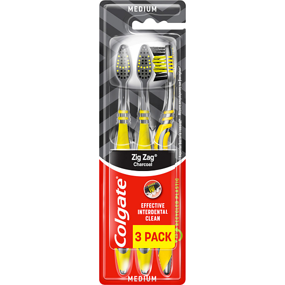 Colgate Zig Zag Charcoal zubná kefka, medium, 3 ks