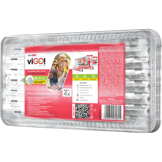Quickpack viGO grilovacie tácky, rozmery 23 × 34 cm, balenie 4 kusy