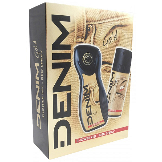 Denim Gold sprchový gél pre mužov 250 ml + dezodorant sprej 150 ml, kozmetická sada