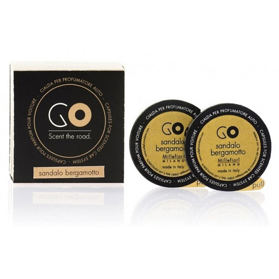Millefiori Milano Go Sandalo Bergamotto - Santalové drevo a Bergamot vône do auta náhradná náplň, vonia až 2 mesiace 2 kusy x 13 g