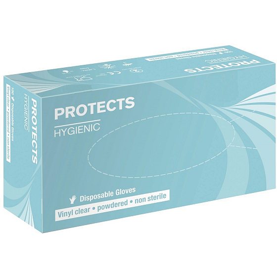 Sempermed Protects Hygienic Vinyl clear Rukavice jednorazové, bez púdru, číre, vinylové, veľkosť L, box 100 kusov