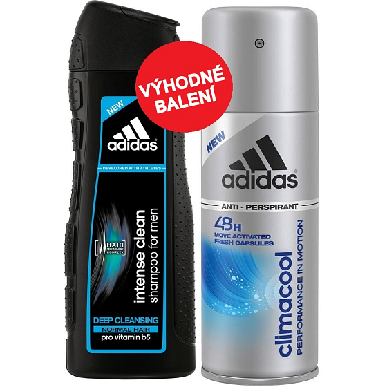 Adidas Climacool 48h antiperspirant deodorant sprej pre mužov 150 ml + Adidas Intense Clean šampón pre normálne vlasy 200 ml, kozmetická sada