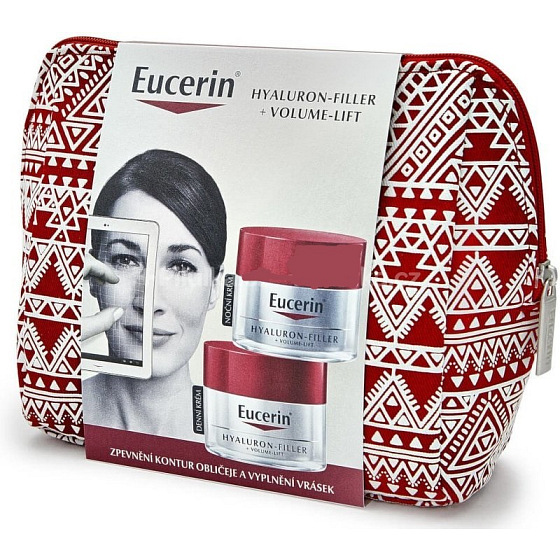Eucerin Hyaluron-Filler + Volume-Lift Anti-age nočný a denný krém pre starostlivosť o pleť pre obnovu objemu a spevnenie kontúr tváre 2 x 50 ml + etue, kozmetická sada
