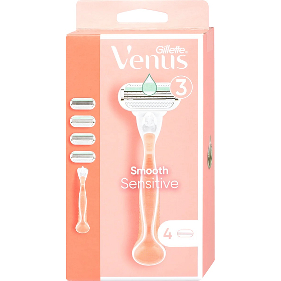 Gillette Venus Smooth Sensitive holiaci strojček s 3 čepieľkami + 4 náhradné hlavice pre ženy