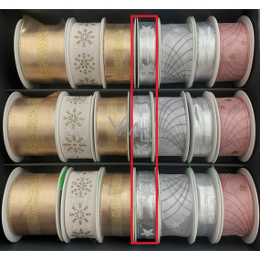 Nekupto Vianočná textilná stuha Strieborné biele hviezdy 15 mm x 3 m