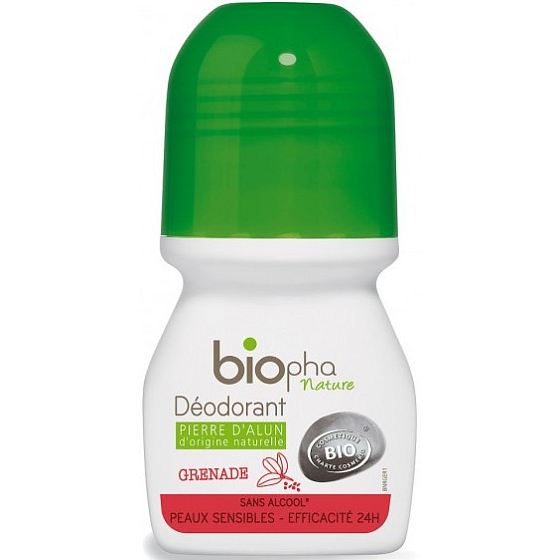 BioPha Granátové jablko guľôčkový deodorant bez alkoholu, soli, hliníka pre citlivú pokožku v biokvalite roll-on pre ženy 50 ml