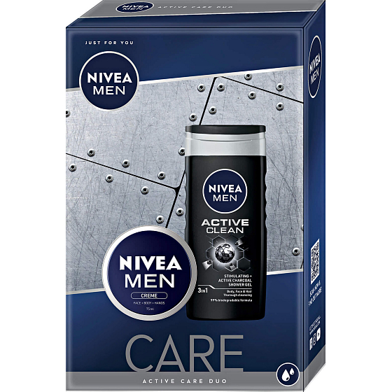 Nivea Men Care Active Clean sprchový gél 250 ml + Men krém 75 ml, kozmetická sada pre mužov