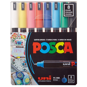 Posca Univerzálna sada akrylových fixiek 0,7 - 1 mm Základné farby 8 kusov PC-1MR