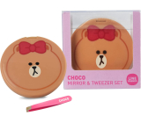 Line Friends Choco kompaktné dvojité zrkadlo s pinzetou 5 cm