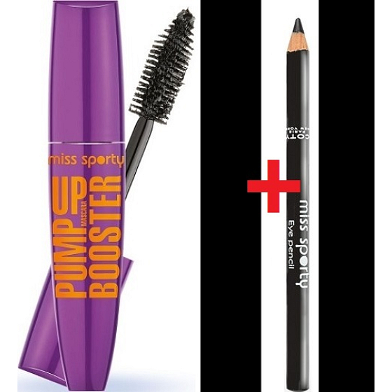 Miss Sporty Pump Up Booster riasenka 001 Extra Black 12 ml + Ceruzka na oči 001 Magic 1,2 g