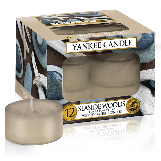 Yankee Candle Seaside Woods - Prímorské drevá vonná čajová sviečka 12 x 9,8 g