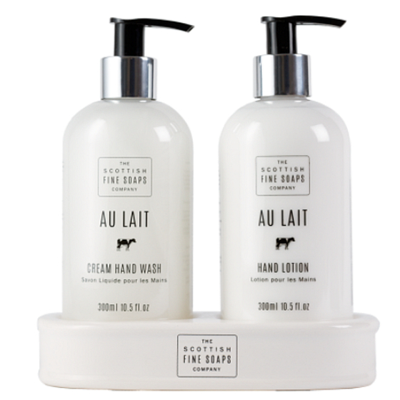 Scottish Fine Soaps Au Lait tekuté mydlo dávkovač 300 ml + mlieko na ruky dávkovač 300 ml, duo set