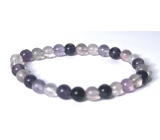 Fluorit fialovo-čierny náramok elastický prírodný kameň, guľôčka 6 mm / 16-17 cm, kameň géniov
