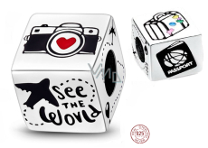 Striebro 925 Travel the World Cube Charm, cestovný náramok korálek