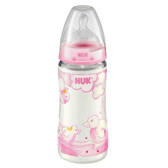 Nuk Fľaša plastová dojčiace ružová silikónový cumlík 0-6 mesiacov veľkosť 1 300 ml