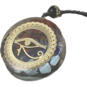 Orgonitový amulet, Oko rohu, generátor energie, prírodný kameň (7 čakier) + epoxidová živica + lano 22 g