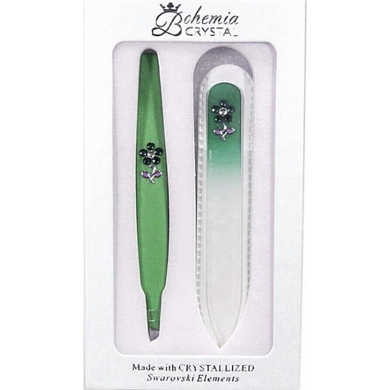 Bohemia Crystal Swarovski pilník sklenený 9 cm + pinzeta 9,5 cm, darčeková sada 1 kus