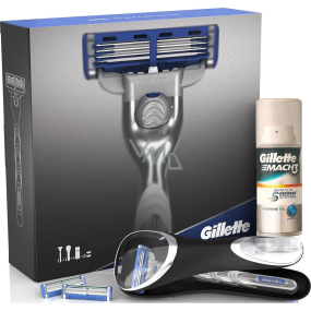 Gillette Mach3 Turbo holiaci strojček + náhradné hlavice 2 kusy + Mach3 Irritation 5 Defense gél na holenie 75 ml + cestovné púzdro, kozmetická sada pre mužov