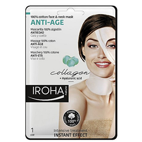 Iroha Anti-Age Bavlnená maska na tvár a krk s kolagénom a hyaluronovým sérom 30 ml