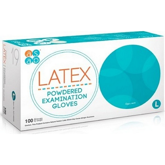 Asap Rukavice Latex jednorazové púdrované veľkosť L box 100 kusov