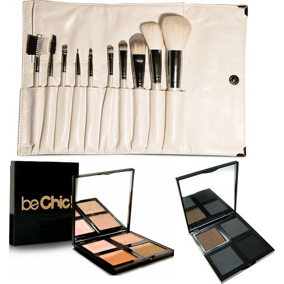 Be Chic! Pearle Miracle sada kozmetických štetcov 10 kusov + Summer Look paleta 4 očných tieňov + Smokey Eyes paleta 4 očných tieňov