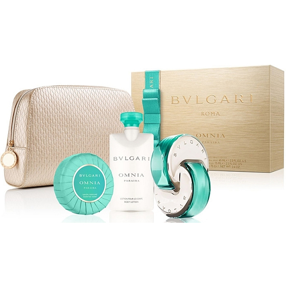 Bvlgari Omnia Paraiba toaletná voda pre ženy 65 ml + telové mlieko 75 ml + vonné toaletné mydlo 75 g + etue, darčeková sada