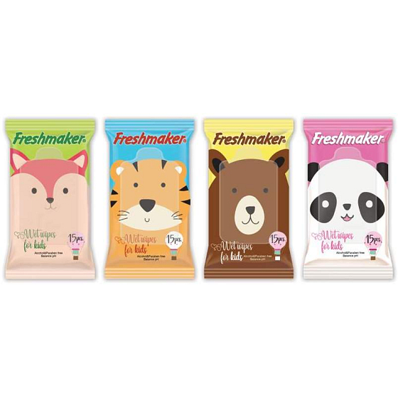 Freshmaker Kids Zvieratká vlhčené kozmetické obrúsky 15 kusov