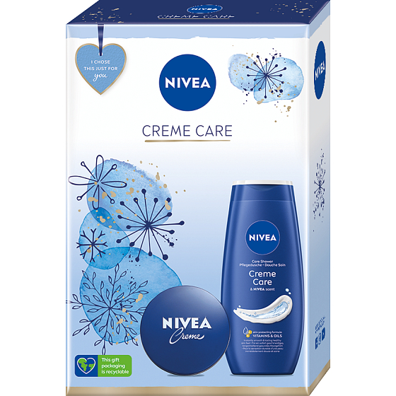 Nivea Creme Care krém pre základnú starostlivosť 75 ml + krémový sprchový gél 250 ml, kozmetická sada pre ženy