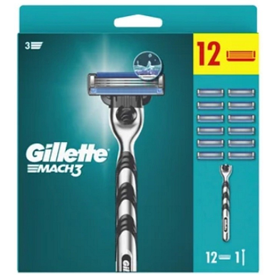 Gillette Mach3 pánský holicí strojek + 12 kusů náhradní hlavice blistr