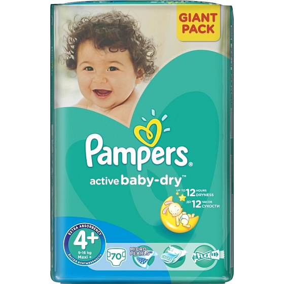 Pampers Active Baby Dry 4+ Maxi Plus 9-16 kg plienkové nohavičky 70 kusov