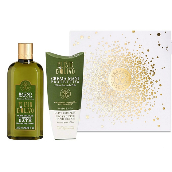Erbario Toscano Olivový olej sprchový gél 250 ml + krém na ruky 100 ml, luxusná kozmetická sada