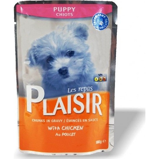 Plaisir Dog s kuracím kompletné krmivo pre šteniatka 100 g