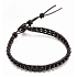 Obsidiánový kožený náramok z prírodného kameňa, ručne vyrobený, zapínanie, guľôčka 4 mm / 17 - 23 cm, záchranný kameň