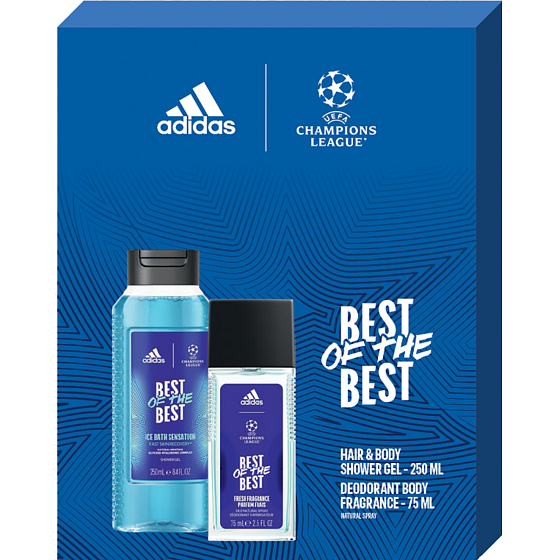 Adidas UEFA Champions League Best of The Best parfumovaný dezodorant 75 ml + sprchový gél 250 ml, kozmetická sada pre mužov