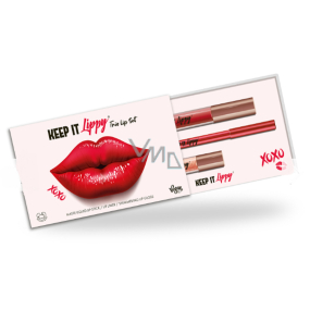 Keep it Lippy Trio Lip Set Červený matný rúž 3,5 ml + ceruzka na pery 0,2 g + lesk na pery 1,9 ml, kozmetická sada pre ženy