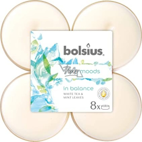Bolsius True Moods In Balance White Tea & Mint Leaves - Biely čaj a listy mäty maxi vonné čajové sviečky 8 kusov, doba horenia 8 hodín