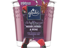 Sviečka Glade Merry Berry & Wine s vôňou lesných plodov a červeného vína v skle, doba horenia až 38 hodín 129 g
