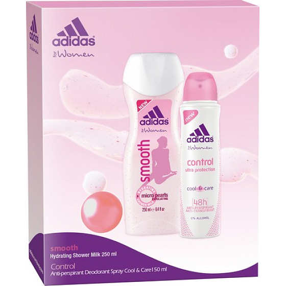 Adidas Cool & Care 48h Control antiperspirant dezodorant sprej 150 ml + Smooth sprchový gél 250 ml pre ženy kozmetická sada