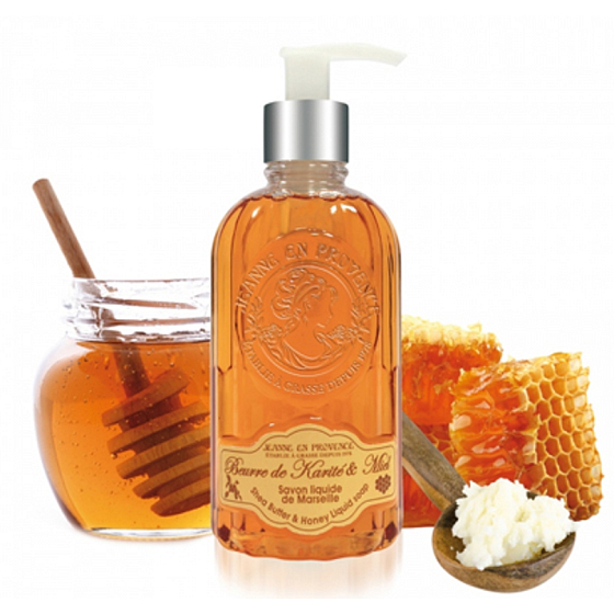Jeanne en Provence Beurre de Karité & Miel Bambucké maslo a Med tekuté mydlo s delikátnou vôňou dávkovač 300 ml