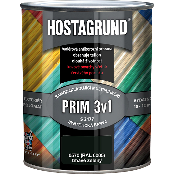 Hostagrund Prim 3v1 S2177 základná i vrchná farba na kov, 0155 antracit, 600 ml