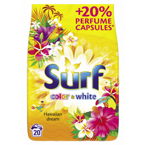 Surf Color & White Hawaiian Dream prášok na pranie farebného i bielej bielizne 20 dávok 1,4 kg