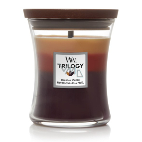Woodwick Trilogy Holiday Cheer - Sviatočné radosť vonná sviečka s dreveným knôtom a viečkom sklo stredná 275 g