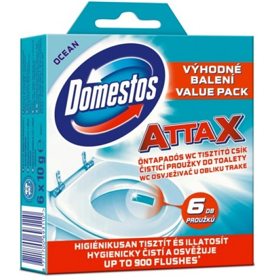 Domestos Attax Ocean čistiace prúžky do toalety 6 x 10 g