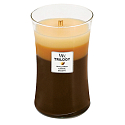 WoodWick Trilogy Cafe Sweets - Sladkosti ku káve vonná sviečka s dreveným knôtom a viečkom sklo veľká 609,5 g