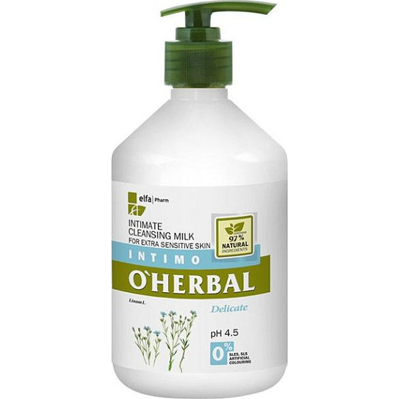 O Herbal Delicate Ľan čistiace mlieko pre intímnu hygienu 500 ml