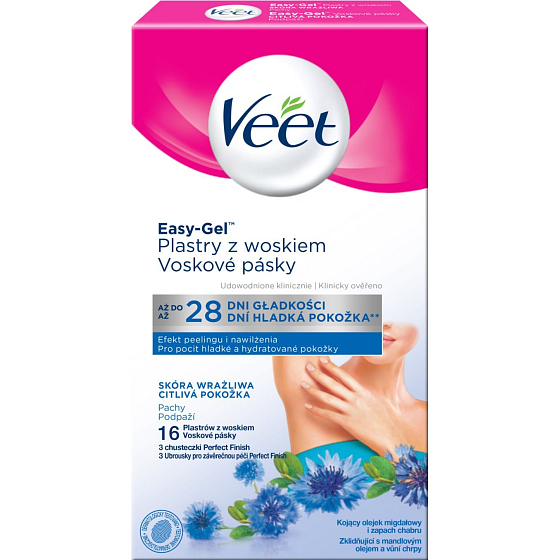 Veet Easy-Gel Podpazušie depilačné voskové pásiky pre citlivú pokožku 16 kusov
