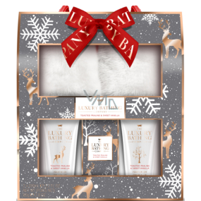 Grace Cole Toasted Praline & Sweet Vanilla papuče 1 pár + umývací gél na nohy 100 ml + krém na nohy 100 ml + soľ do kúpeľa 80 g, kozmetická sada pre ženy